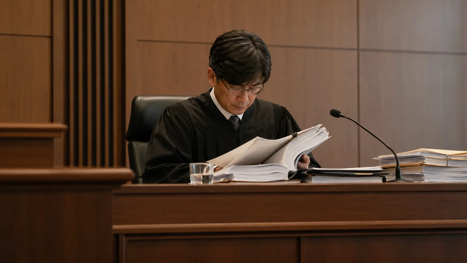 행정법원에서 처분의 위법 여부를 심리하는 모습