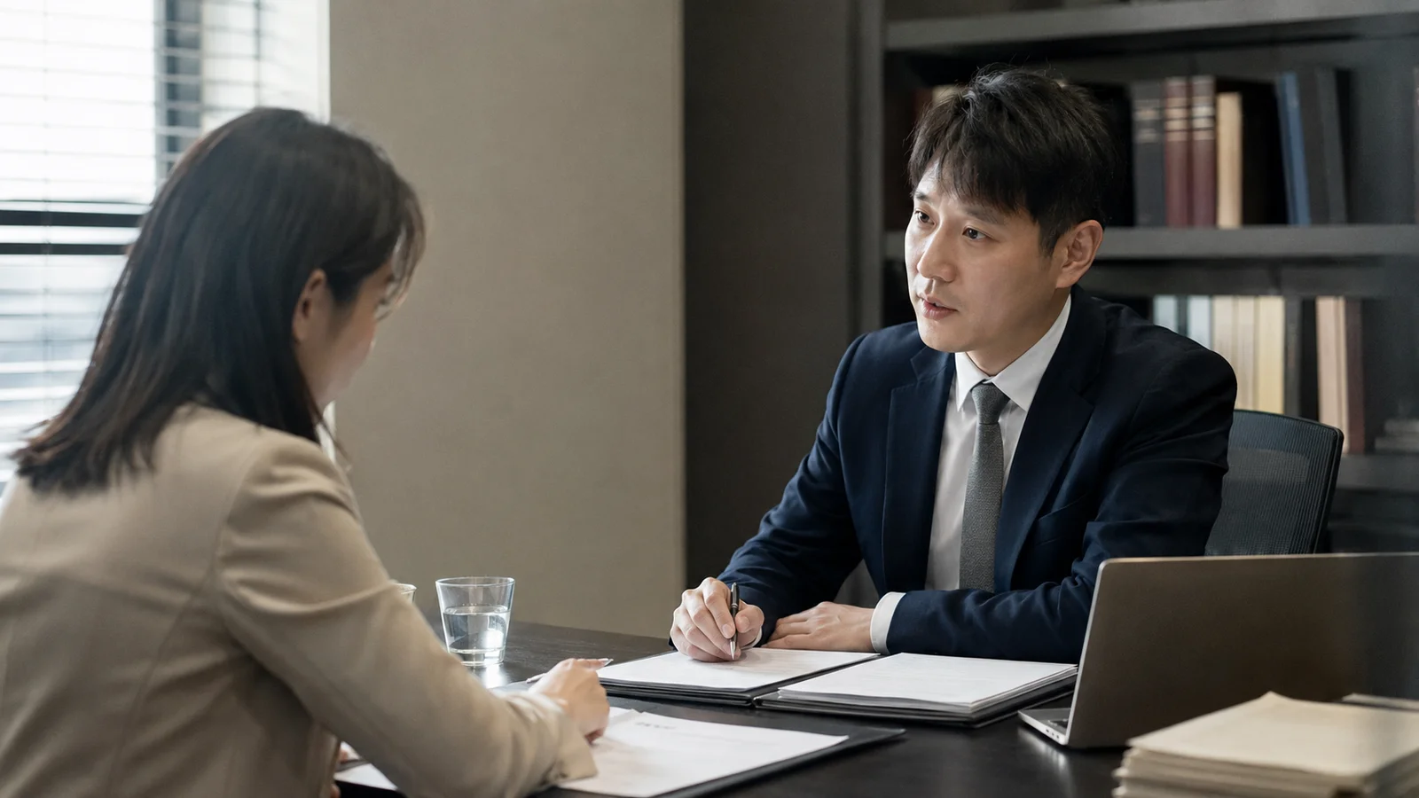 변호사 사무실에서 상담하는 학부모