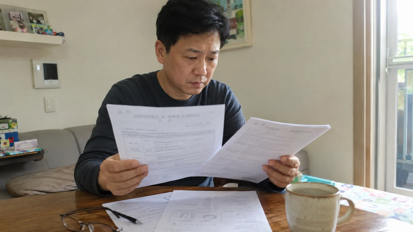 학부모가 심의위원회 통지서를 검토하는 모습