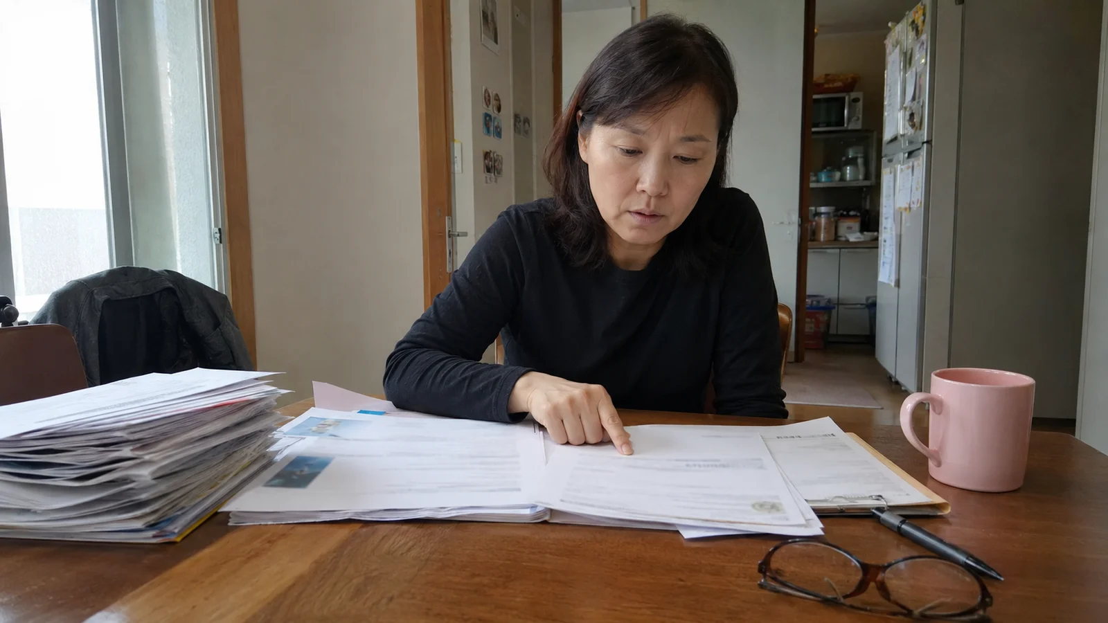 진단서와 상담 기록을 검토하는 모습